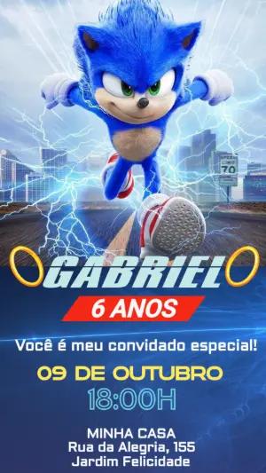 Convite de Aniversário Sonic Filme Editável para Enviar