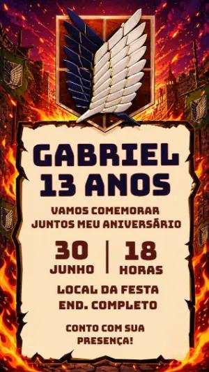 Convite de Aniversário Attack on Titan Épico para Editar