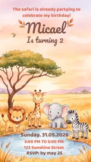 Baby Safari Birthday Invitation | Editable Digital Template