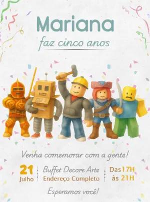 Convite de Aniversário Roblox Aquarela para Editar