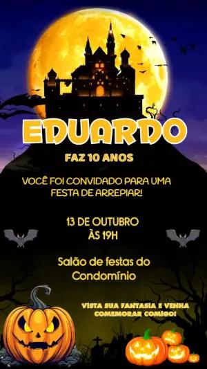 Convite Animado Aniversário Halloween para Editar Online