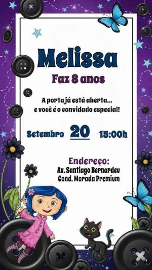 Convite Aniversário Coraline com Personagens para Editar Online