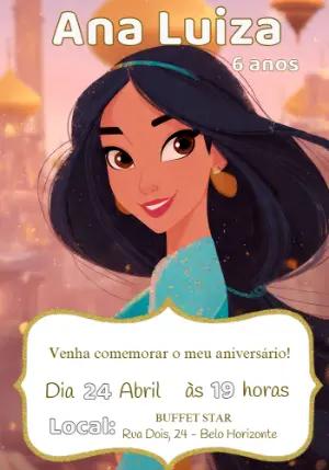 Convite de Aniversário Princesa Jasmine Editável