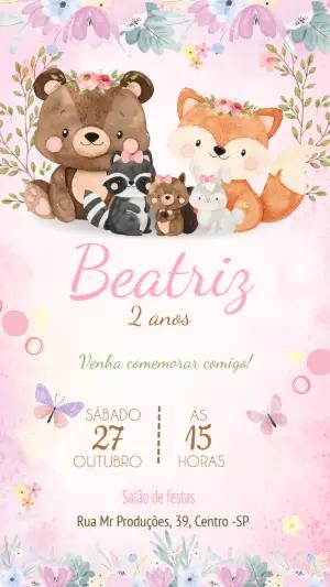 Convite Aniversário Bosque Encantado com Animais para Editar