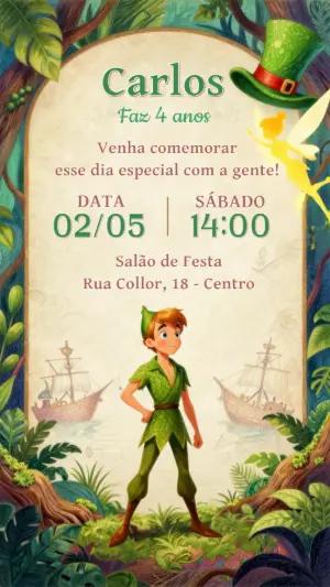 Convite de Aniversário Peter Pan Infantil para Editar Online