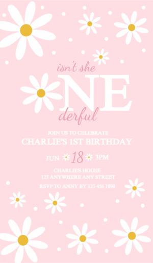 Pink Daisy "ONEderful" 1st Birthday Editable Invitation
