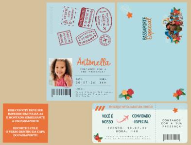 Convite de Aniversário Moana em Formato Passaporte Editável