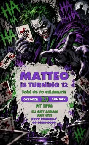 Joker Villain Birthday Invitation Editable Template