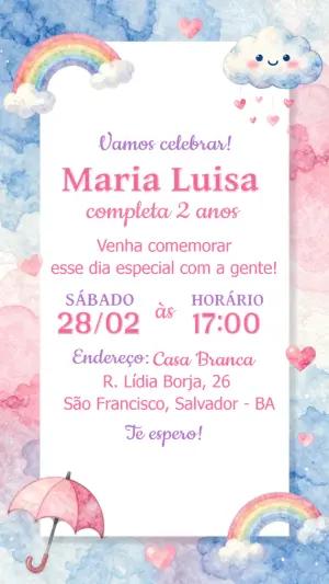 Convite de Aniversário Infantil Chuva de Amor Aquarela Editável