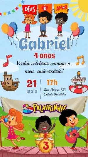 Convite de Aniversário 3 Palavrinhas Editável Online