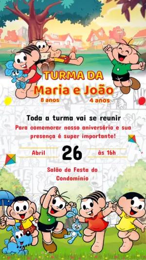Vídeo Convite Turma da Mônica Aniversário Duplo para Editar