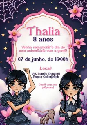 Convite de Aniversário Wandinha Addams para Editar Online