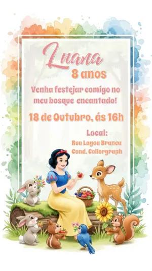 Convite de Aniversário Branca de Neve no Bosque para Editar