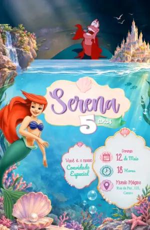Convite Animado da Pequena Sereia: Vídeo de Aniversário para Editar