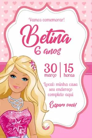 Convite de Aniversário Barbie Rosa para Editar Online