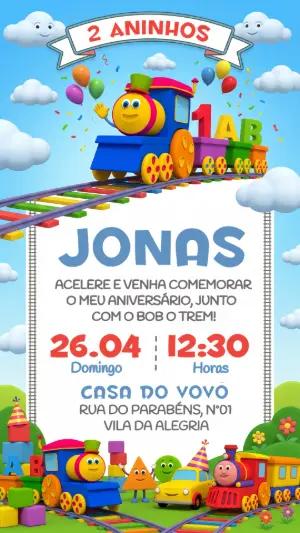 Convite de Aniversário Infantil Trem Colorido para Editar