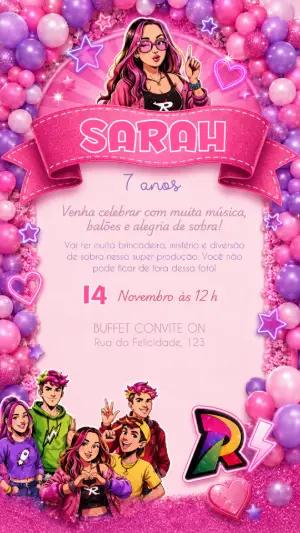 Convite de Aniversário Dos Rosa Editável para Menina