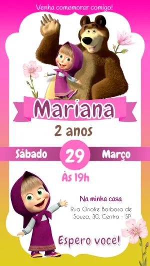 Convite de Aniversário Masha e o Urso Rosa para Editar