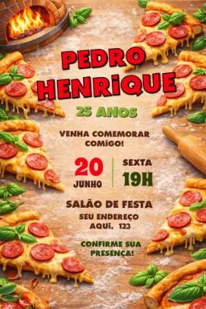 Convite de Aniversário Digital Tema Pizza para Editar