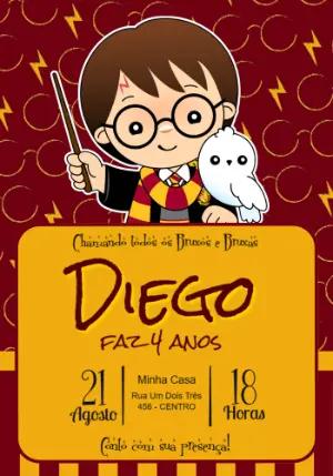 Convite de Aniversário Harry Potter Fofo para Editar Online
