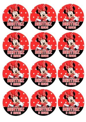 Adesivo Redondo Aniversário Minnie Vermelha para Editar Online