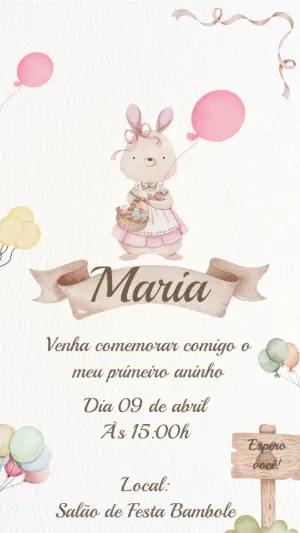Convite de Aniversário Coelhinha Aquarela Editável