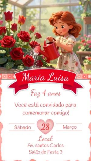 Convite Aniversário Jardim Encantado Menina Modelo Editável