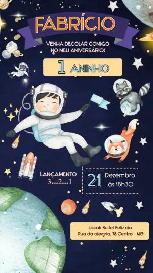 Convite de Aniversário Astronauta no Espaço para Editar