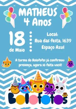 Convite de Aniversário Bolofofos para Editar Online