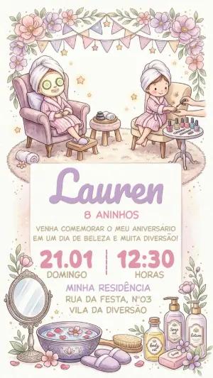 Convite de Aniversário Spa Infantil Aquarela para Editar