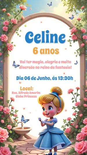 Convite Aniversário Cinderela Princesa para Editar Online