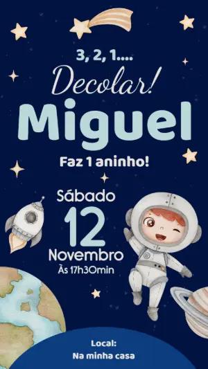 Convite de Aniversário Astronauta no Espaço para Editar Online