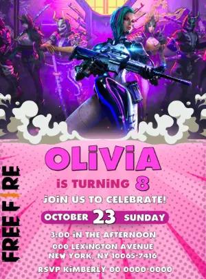 Free Fire Birthday Invitation for Girls Editable Online