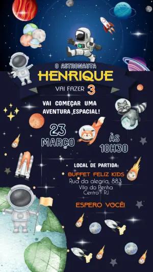 Vídeo Convite de Aniversário Astronauta Infantil para Editar