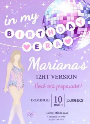 Convite de Aniversário Taylor Swift The Eras Tour para Editar