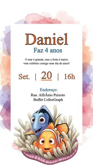 Convite Aniversário Procurando Nemo para Editar Online