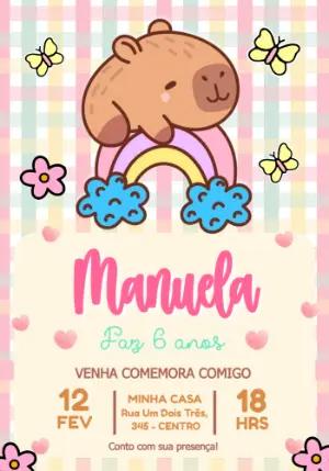 Convite Digital Infantil Tema Capivara Fofa Editável