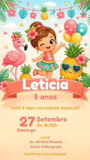 Convite de Aniversário Flamingo e Moana Digital para Editar
