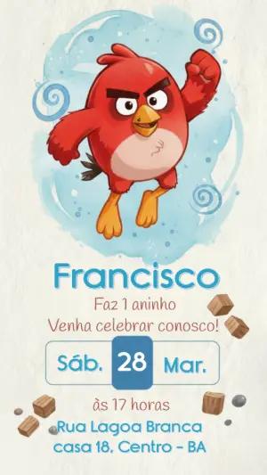 Convite de Aniversário Angry Birds em Aquarela para Editar