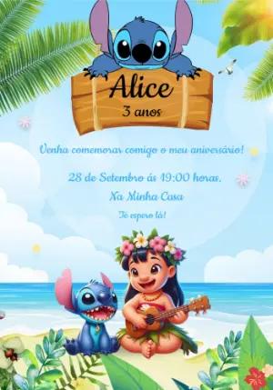 Convite de Aniversário Lilo & Stitch para Editar Online