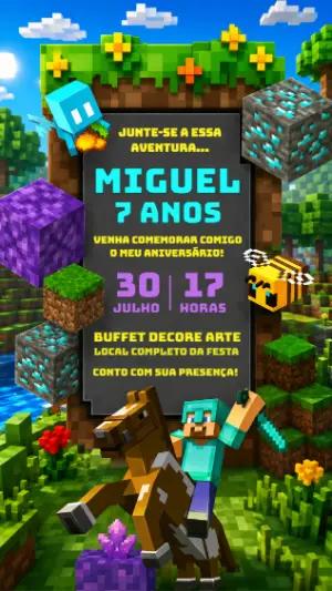 Convite de Aniversário Minecraft Aventura para Editar Online