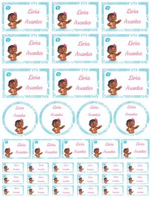 Etiquetas Escolares Moana Baby Fofas para Editar e Imprimir