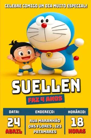 Convite de Aniversário Infantil Doraemon Editável