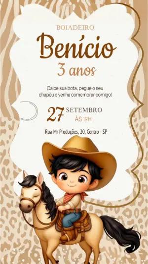 Vídeo Convite de Aniversário Boiadeiro Infantil para Editar