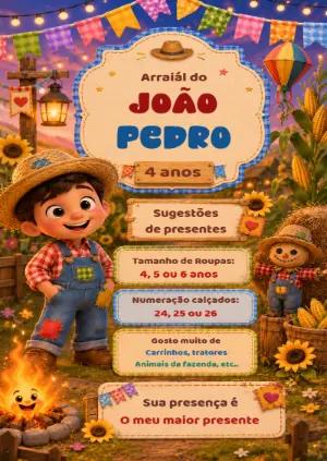 Convite de Aniversário Festa Junina Menino para Editar