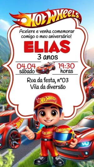 Convite de Aniversário Hot Wheels para Editar Online