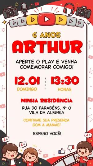 Convite de Aniversário Youtuber Infantil para Editar Online