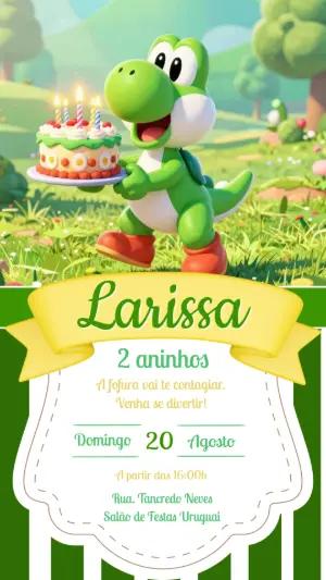 Convite de Aniversário Yoshi Fofo e Colorido para Editar