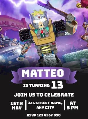 Editable South Park Gaming Birthday Invitation Template