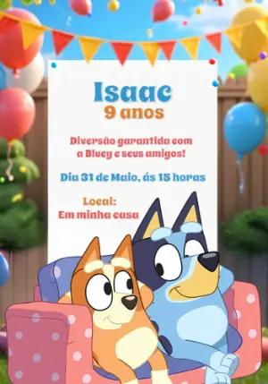 Convite de Aniversário Bluey e Bingo para Editar Online